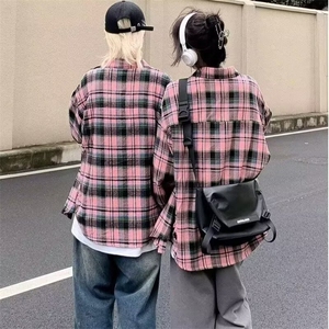 C59-P32 少年感蓝色格子衬衫叠穿内搭日系复古上衣长袖图片