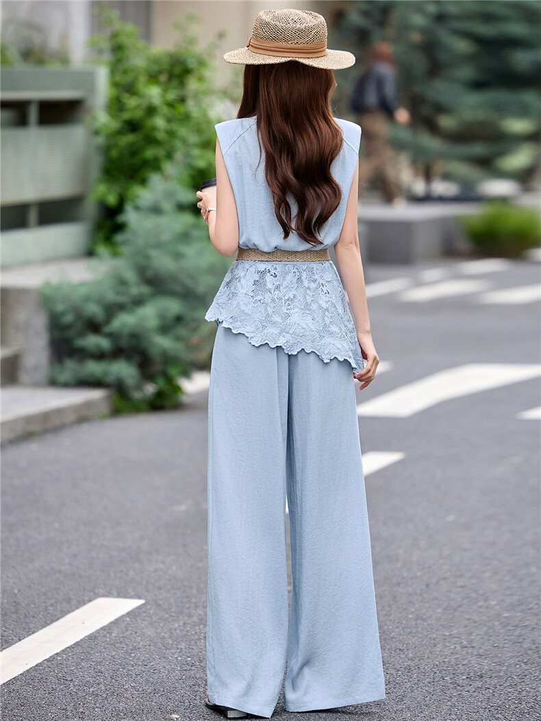 2026年夏季时尚套装轻熟女配腰带阔腿裤两件套装,女装套装/套裙,艾仟回(原伊仟回)