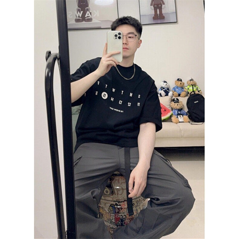 新款潮牌时间日历数字印花夏季百搭青少年短袖T恤男士 T1424图片