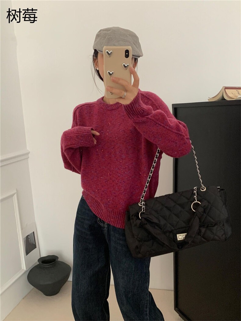女士秋冬加厚彩色纱圆领上衣套头长袖休闲舒适,女装羊毛衫,牧思羊