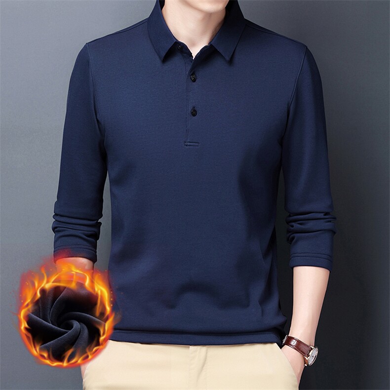休闲翻领Polo衫加绒保暖卫衣男2023冬季新款中青年男士打底衫秋装,男装针织衫/毛衣,钱塘6003（原4033）