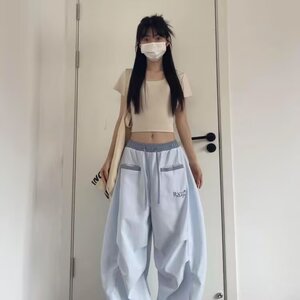 阔腿裤女高腰垂感拖地裤冰丝长裤初夏宽松直筒裤休闲运动裤子图片