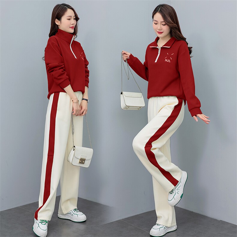 2025夏季运动套装女大码宽松立领短袖两件套时尚洋气休闲服,女装套装/套裙,凝聚力