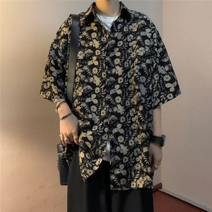夏季新款宽松复古港味设计感短袖花衬衫ins痞帅休闲衬衣男女图片