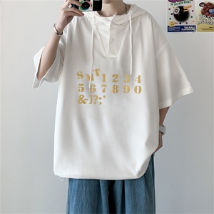 夏季港风冰丝宽松连帽短袖t恤五分体恤上衣TLM460-P40控58图片