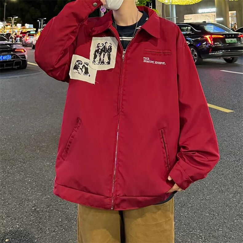 拉链夹克男春秋季时尚潮牌高街宽松休闲百搭水洗翻领外套J211/P64,男装夹克,星座506