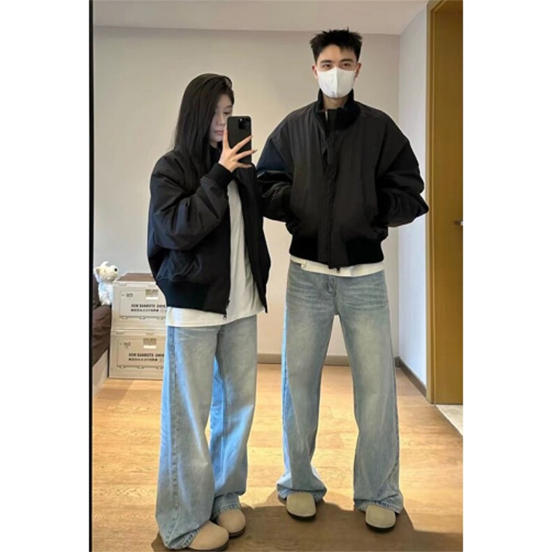 抖音得物美式潮休闲夹克春季立领纯色复古工装加厚棉服外套MF01,男装夹克,电商A443