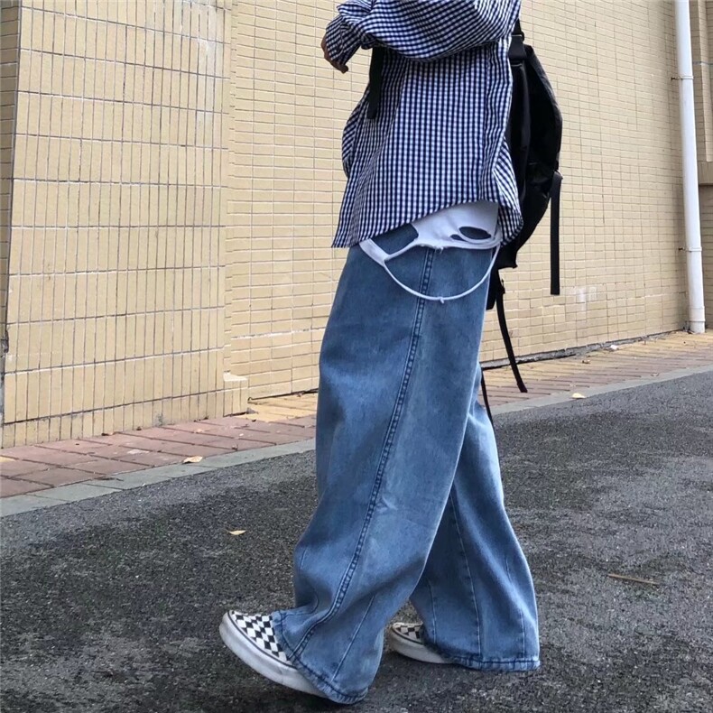 高街长裤复古简约oldschool牛仔裤阔腿裤坠感宽松直筒堆堆裤N5220,男装牛仔裤,星座601-2