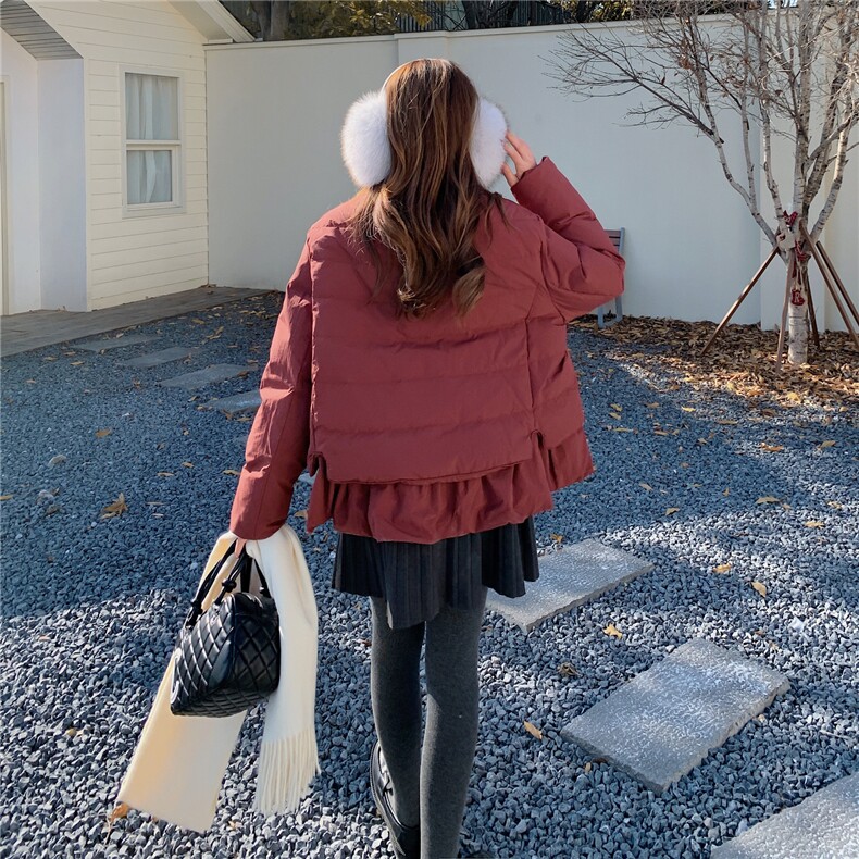 韩版短款羽绒服女2025冬季新款今年流行毛领收腰保暖外套酒红色,女装羽绒服,艾米莉亚