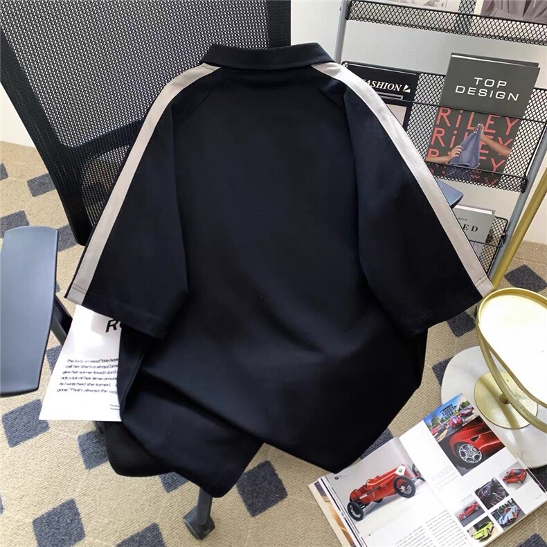 得物300克重磅纯棉宽松撞色打底短袖拉链POLO衫T恤男RH5035-特P40,男装T恤,星座610B-1
