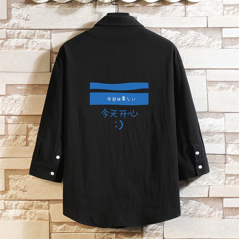 QC58033-P45 亚七分袖衬衫男大码五分袖衬衣男短袖 砖墙挂拍图片