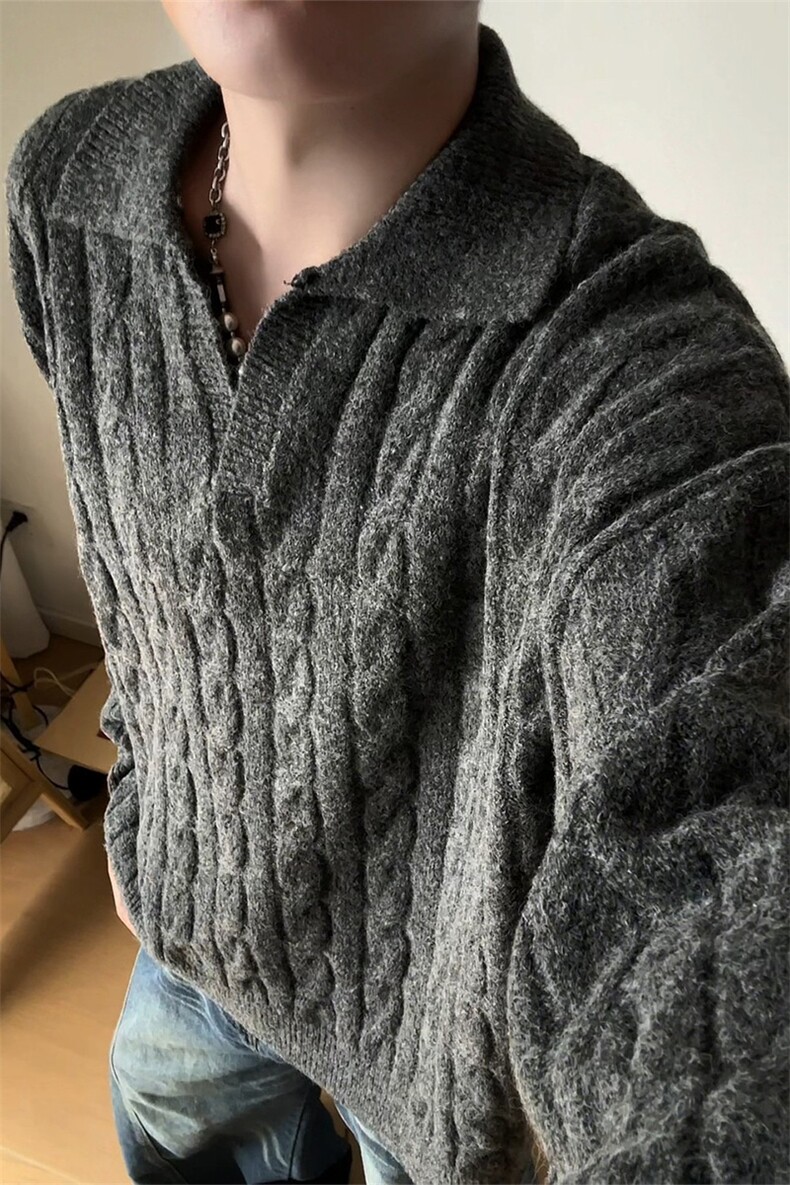 MY7152-特批60美式亨利领针织衫男女复古潮牌套头上衣大码毛衣,男装针织衫/毛衣,电商A059
