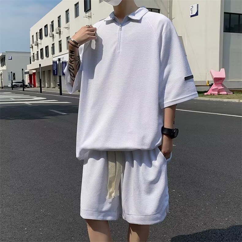 套装男韩版潮流POLO衫痞子帅2023夏季新款ins两件套短裤W5066-P50,男装休闲套装,星座412-2