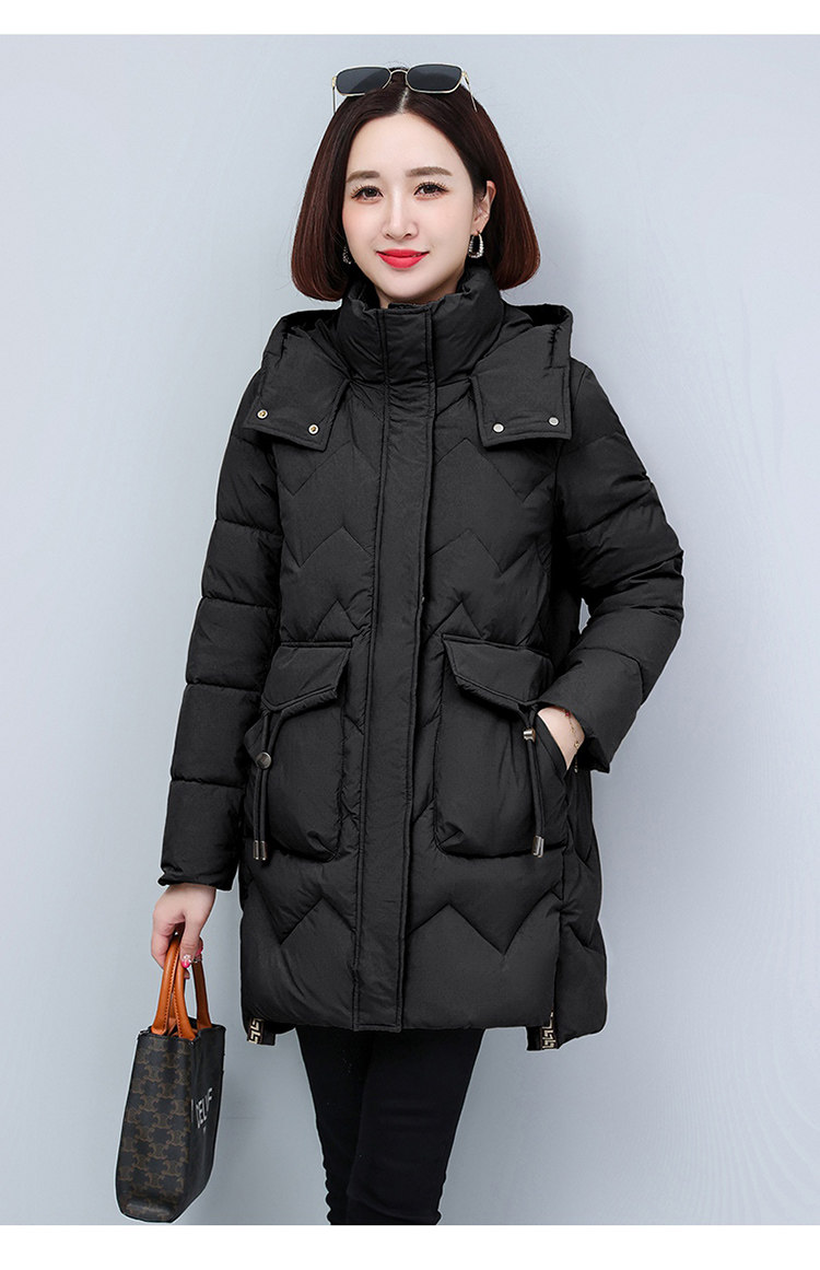 羽绒棉衣女中长款2022年新款冬季中年妈妈直筒大码加厚连帽棉衣,女装棉衣/棉服,玛其路