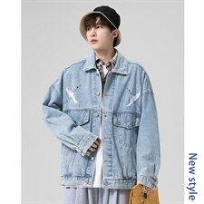 2021秋季新港风无影墙日系大码男仙鹤刺绣牛仔夹克外套NJ125-P70，男装夹克，电商A001