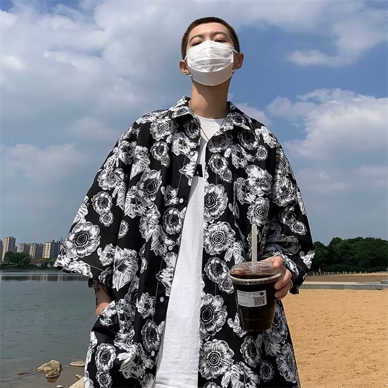 短袖男款夏季衬衫美式复古痞帅高级感夏威夷衬衫C2213P30,男装衬衫,星座1116-2