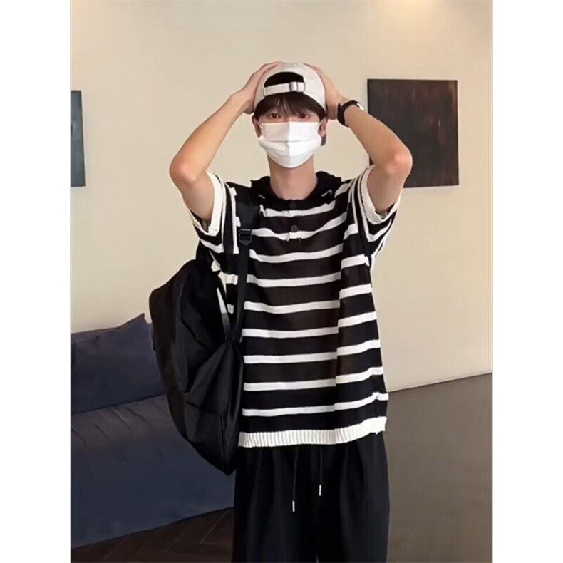 网络图现货韩版ins透气条纹撞色翻领百搭短袖针织polo衫J916-P38,男装T恤,星座715-7