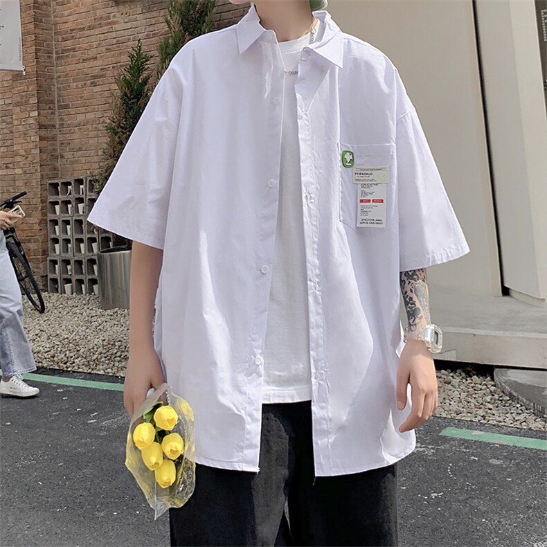 五分袖衬衫设计感男装夏季hiphop炸街短袖衬衣潮牌上衣CS456-P30,男装衬衫,星座1008