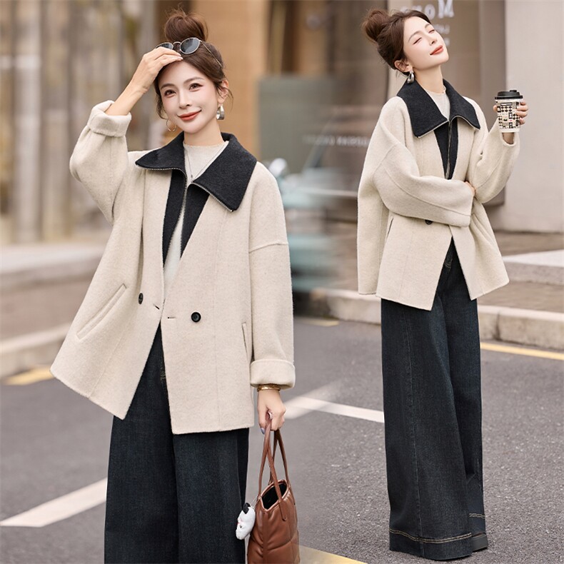 2025年冬季双面羊绒假两件洋气通勤外套[现货】，女装双面呢大衣，橙子家