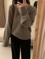 软糯宽松v领羊毛针织衫上衣女打底秋冬内搭毛衣，女装羊毛衫，思途羊绒