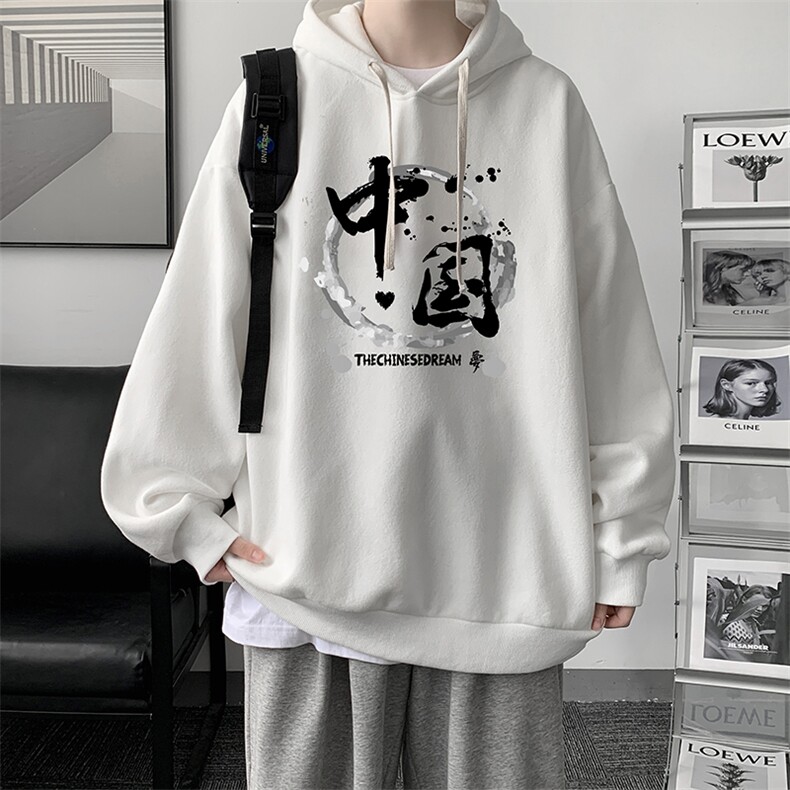 WY2134-P35 纯棉连帽卫衣男大码运动帽衫宽松薄外套男图片