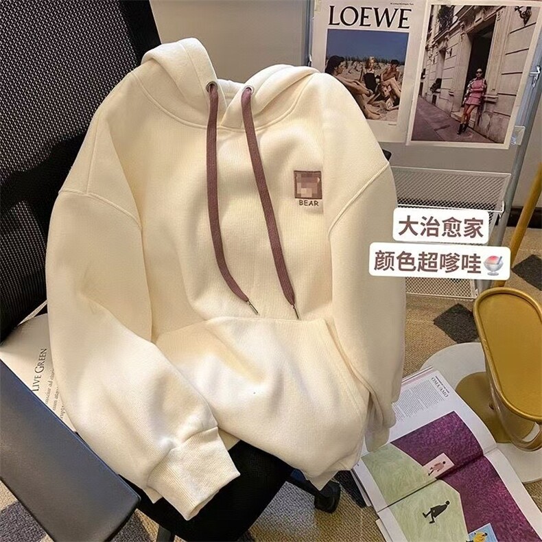 新款刺绣美式复古卫衣女秋冬加绒加厚连帽套头上衣外套，女装短外套，星座506A