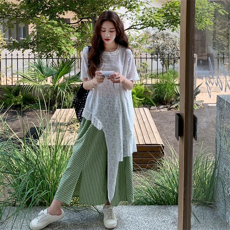 【现货】2025蕾丝叠穿绿色裤子套装2C009/1319/p155k228,女装套装/套裙,2C009