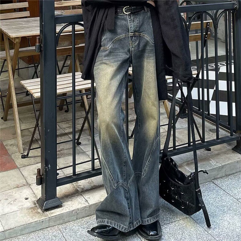 美式复古水洗小众牛仔裤高街百搭情侣直筒阔腿裤KZ47995--TP40,男装牛仔裤,电商A247C