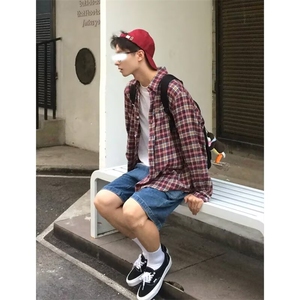923-P34 春秋韩系长袖衬衫格子衬衫图片