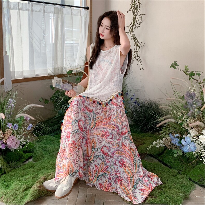 波西米亚风吊带连衣裙套装女夏2025新款不规则流苏刺绣罩衫两件套,女装连衣裙,2C177