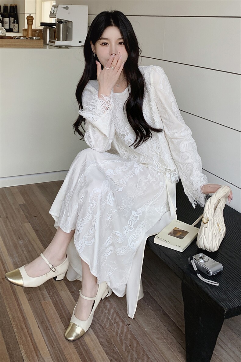 高级感蕾丝拼接不规则上衣套装2025夏季新款法式减龄半身裙两件套,女装套装/套裙,2C212