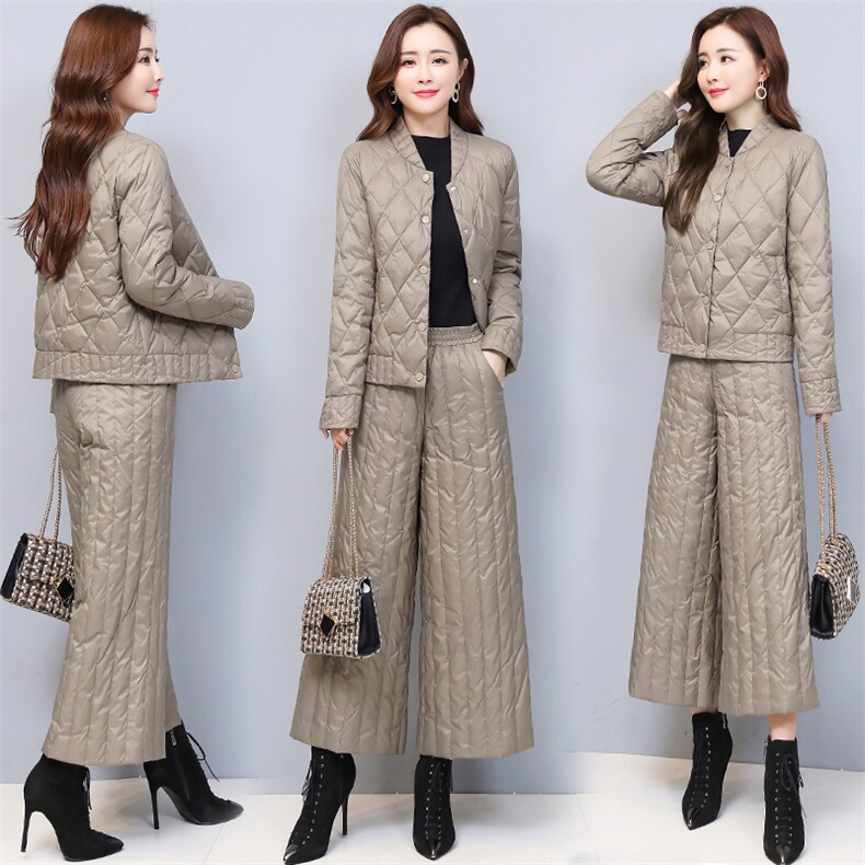 羽绒服套装女2024冬季新品中青年气质显瘦时尚阔腿裤白鸭绒两件套图片