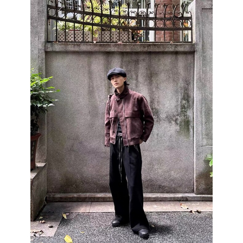 现货自制致雅格纹拼接抽绳休闲通勤直筒阔腿宽松卫裤长裤,男装休闲裤,星座910A