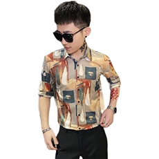 312A-120-P55新款社会小伙中袖衬衫韩版潮流男士五分袖衬衣B，男装T恤，星座312A-5