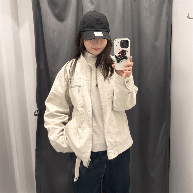 26春装高品质老钱风立领夹克外套男女美式潮牌拉链工装风宽松上衣，男装夹克，电商A486