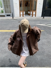 美式复古慵懒风时尚字母贴标外套2025秋季新款气质大口袋夹克外套，女装派克服，2D034