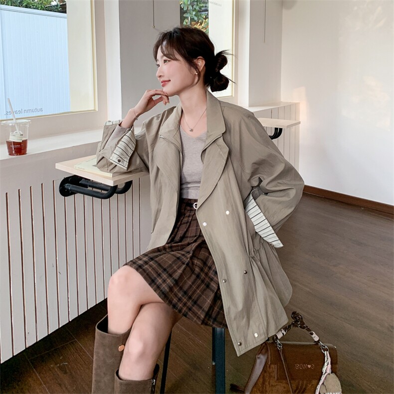 【新款2026春】高级感英伦风卡其色短款风衣088-9822P165K268,女装风衣,2C088