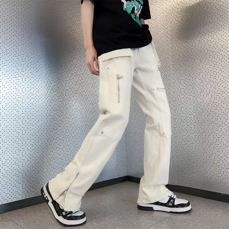 工装机能口袋拉链牛仔裤高街小众设计感微喇叭潮牌裤子N08849-P80,男装牛仔裤,星座308B-2