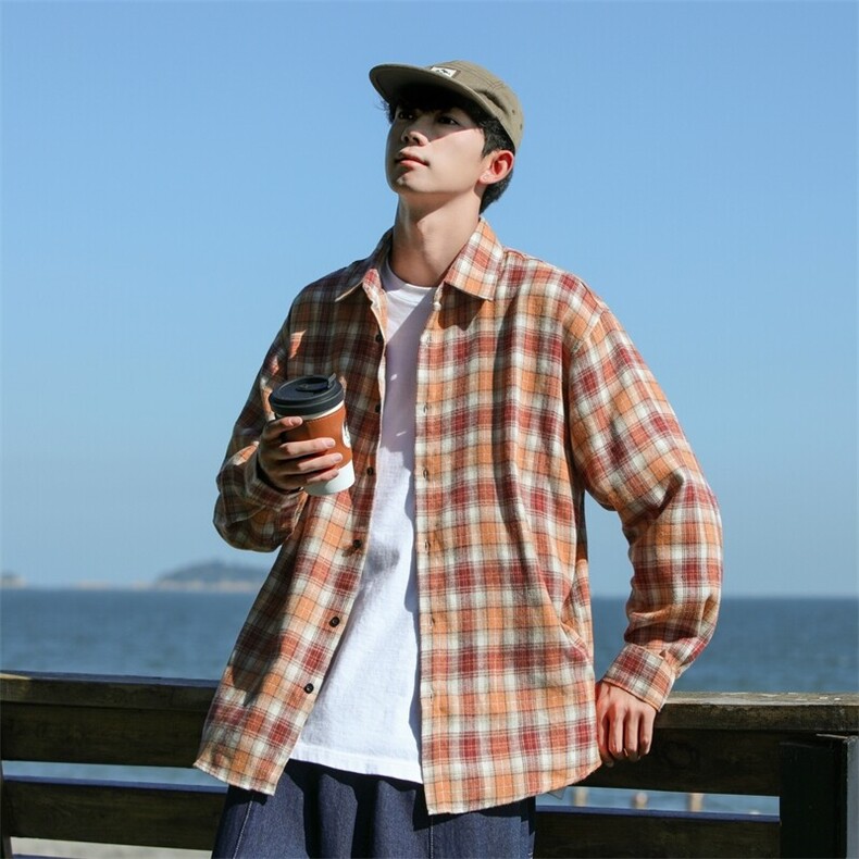 25年春季格子衬衫长袖大码宽松落肩现货DS-C323-1-2381-特批30,男装衬衫,电商C323-1