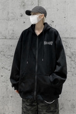 2023春季新款重磅大码麂皮绒连帽开衫夹克XZ301D-4-BK44-P65，男装夹克，电商B251A(原星座301D-4)