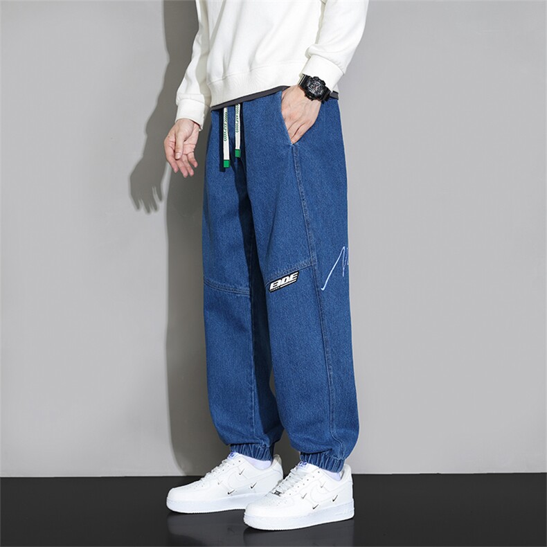 M-8XL 秋季新款大码束脚水洗潮流休闲束脚牛仔裤 109-K122-P55图片