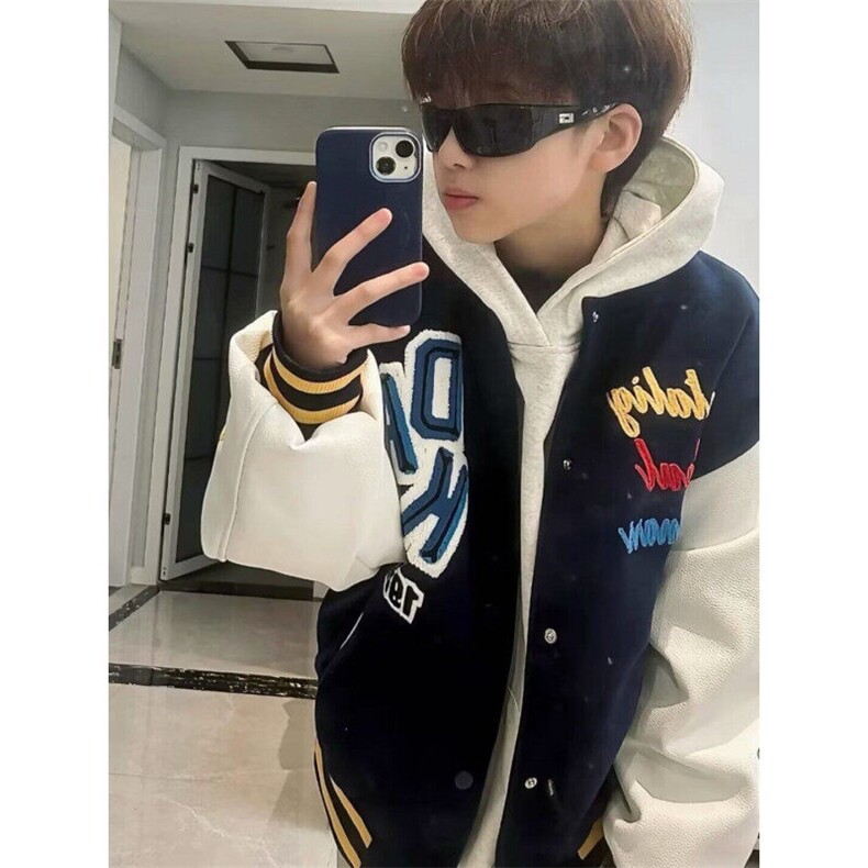vibe简约棒球领美式刺绣棒球服外套春秋宽松潮长袖JV77,男装夹克,星座1116A（原606A-3）