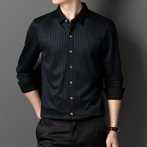 M997 2021春秋季新款长袖衬衫男桑蚕丝印花男装P140图片