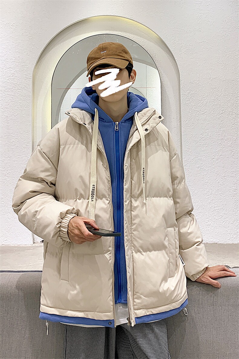 新款男百搭设计感假两件连帽港风棉衣M062-P70控158,男装棉衣,星座717