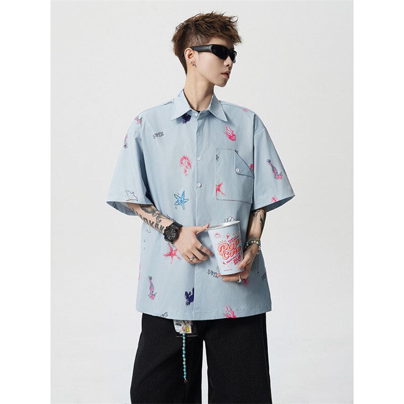 CS1141-特P35控68花衬衫男短袖夏季休闲薄款冰丝半袖宽松大码,男装T恤,电商A059