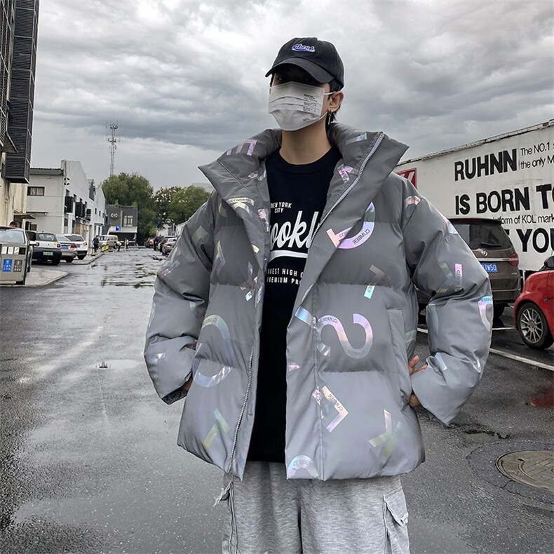 2024新款棉衣男冬季加厚立领炸街反光棉服男外套港风学生棉袄P115,男装棉衣,星座505-3