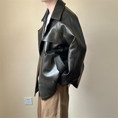 中长款翻领风衣皮衣外套男潮牌设计感小众夹克A351-AP2521-P145，男装夹克，电商A351