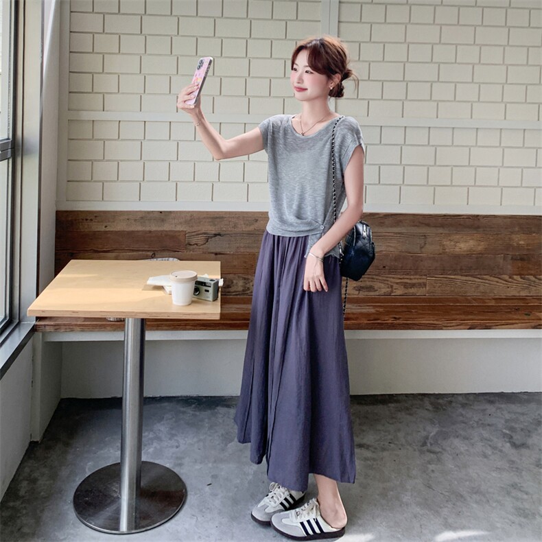 时尚休闲套装女夏季新款简约百搭显瘦针织小衫裙两件套,女装套装/套裙,秀美人生