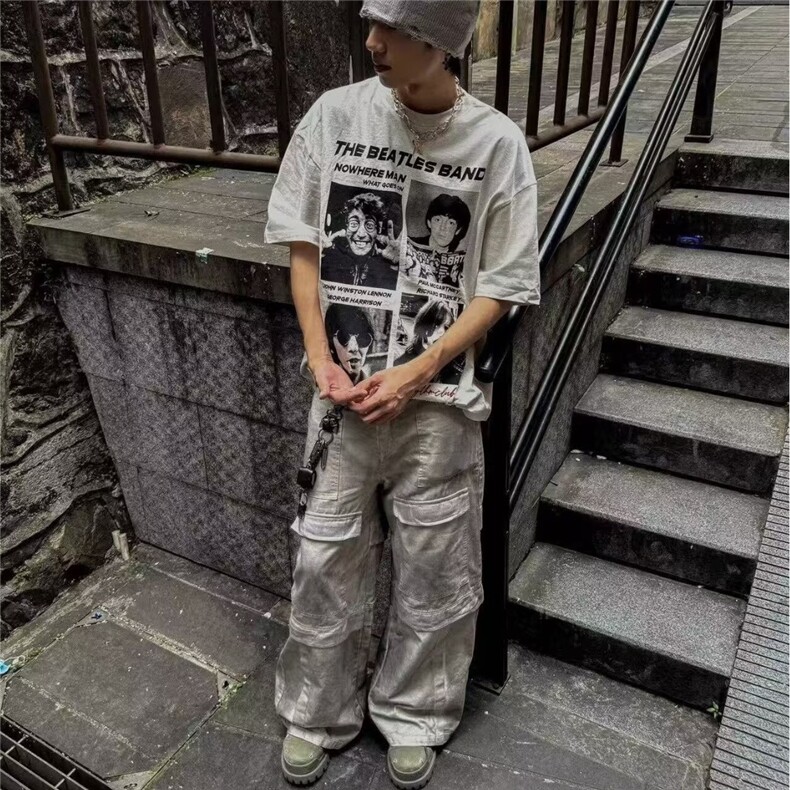 重磅欧美人像印花短袖T恤男夏季宽松小众设计感上衣AA12-P29，男装T恤，星座208-5