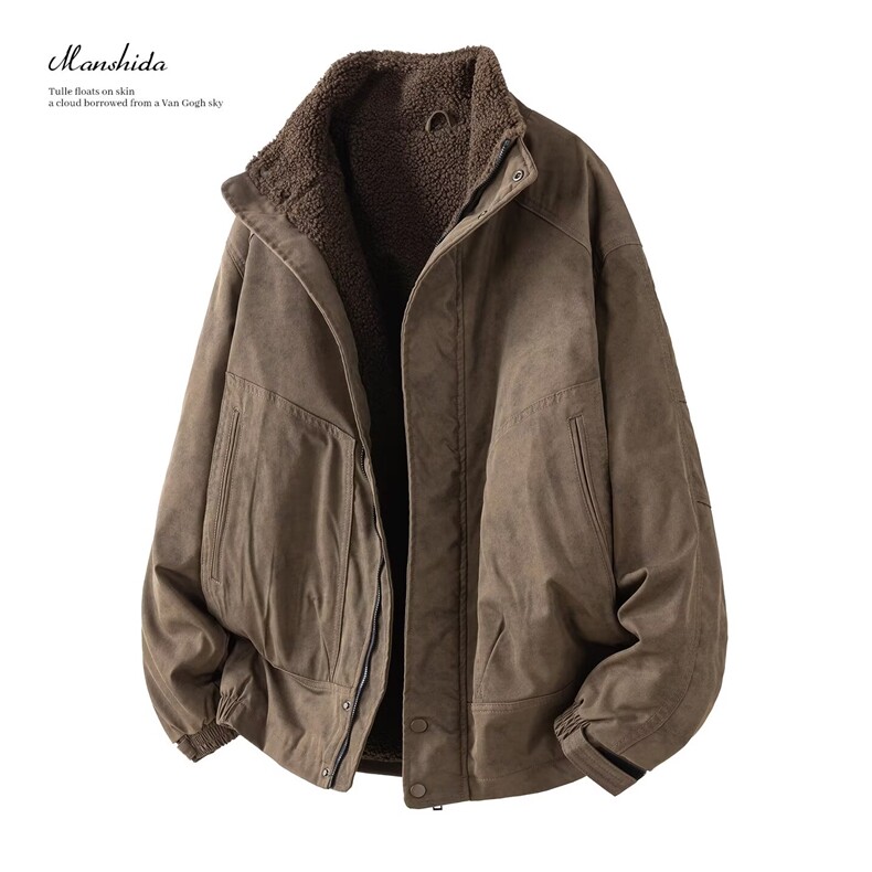 美式复古加绒加厚工装棉服男女冬季潮牌情侣保暖棉衣MF375-P85,男装棉衣,星座412-3
